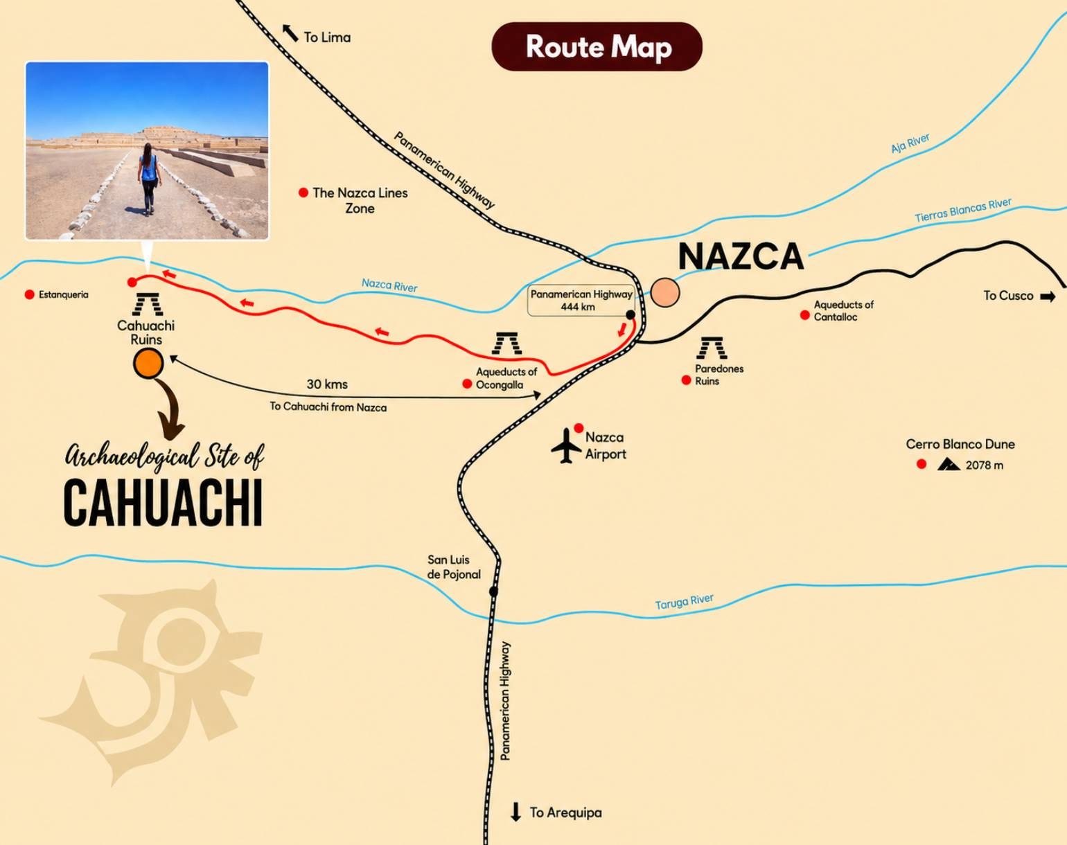 Route map: Tour to the Pyramids of Cahuachi Route map: Tour to the Pyramids of Cahuachi